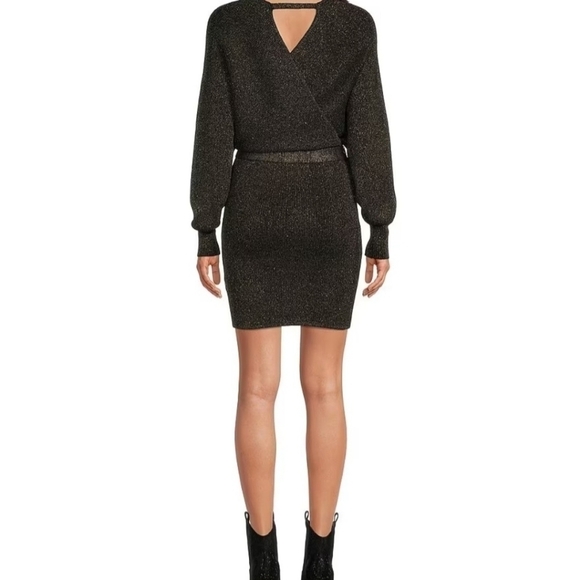 Gianni Bini Alston Metallic Tie Waist Sweater Dress Black Silver Size Large NWT - Picture 2 of 11